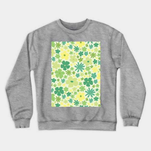 retro green florals, lime green, groovy 60s pattern, 70s flowers, green flowers, girly, for teen girl Crewneck Sweatshirt by blomastudios